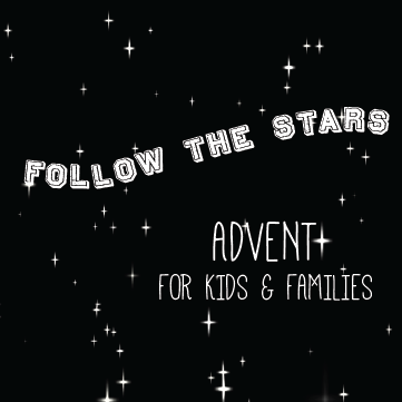 Follow the stars advent for kids and families white words on a black and starry background