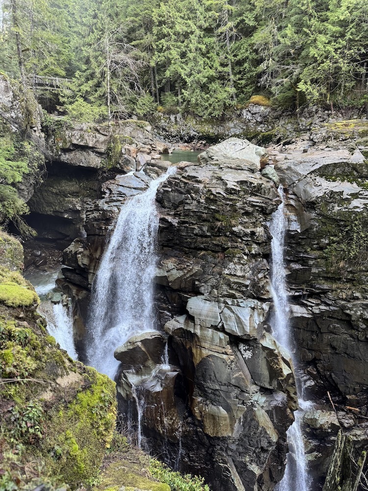 A photograph of a waterfall over rocks